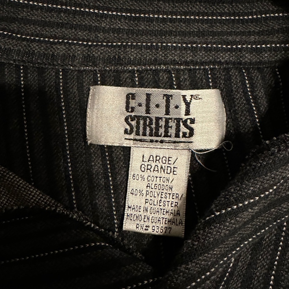 city street black and gray striped button up
